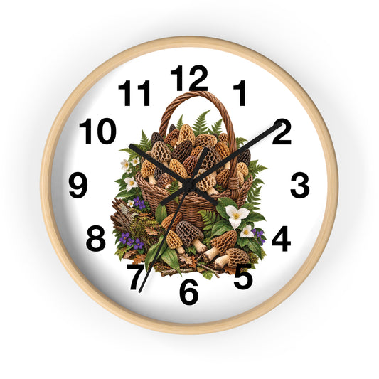 Morel Mushrooms and Wildflower Basket Wall Clock