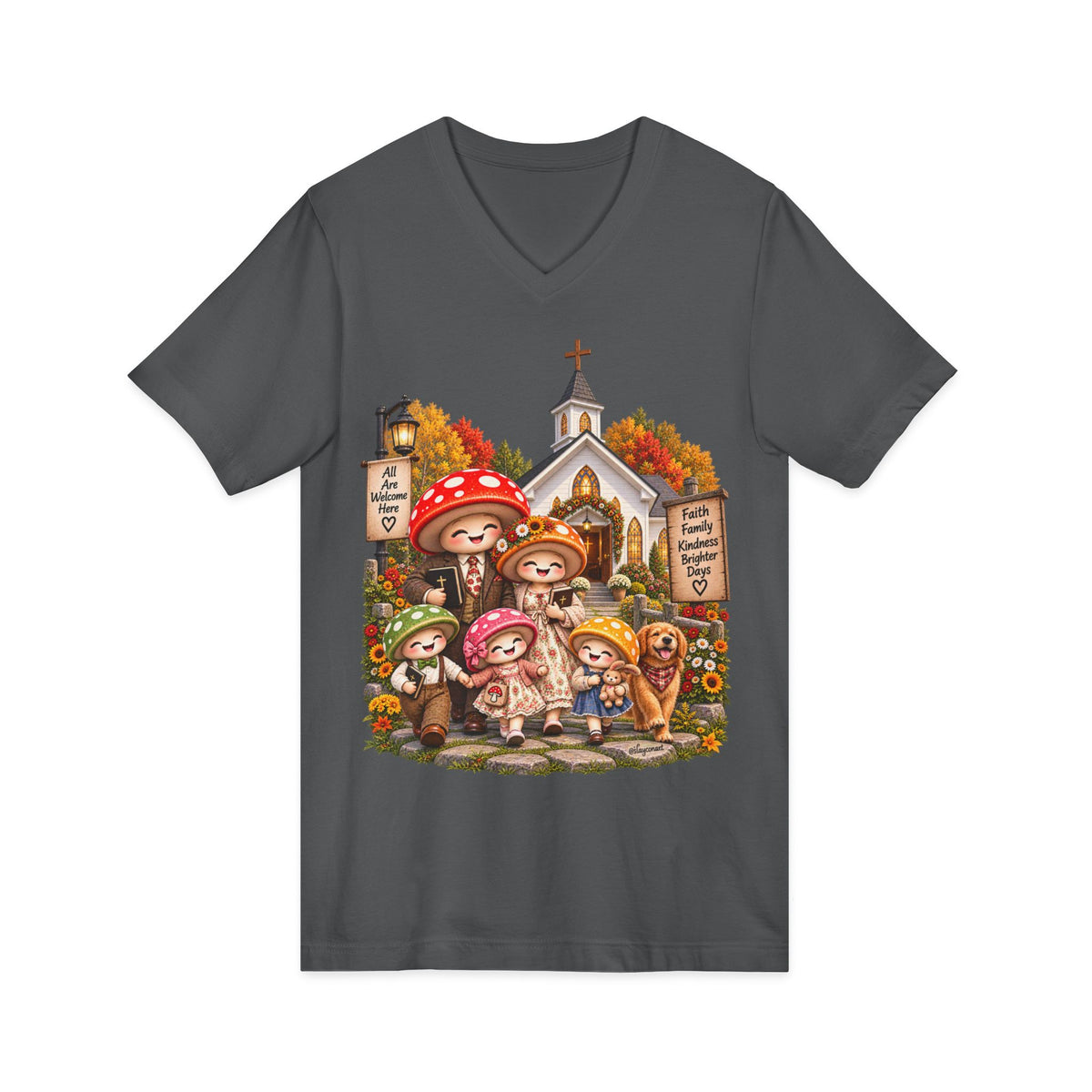 Mushroom Family Sunday Church Jersey Short Sleeve V-Neck Tee