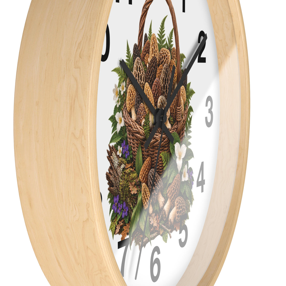 Morel Mushrooms and Wildflower Basket Wall Clock