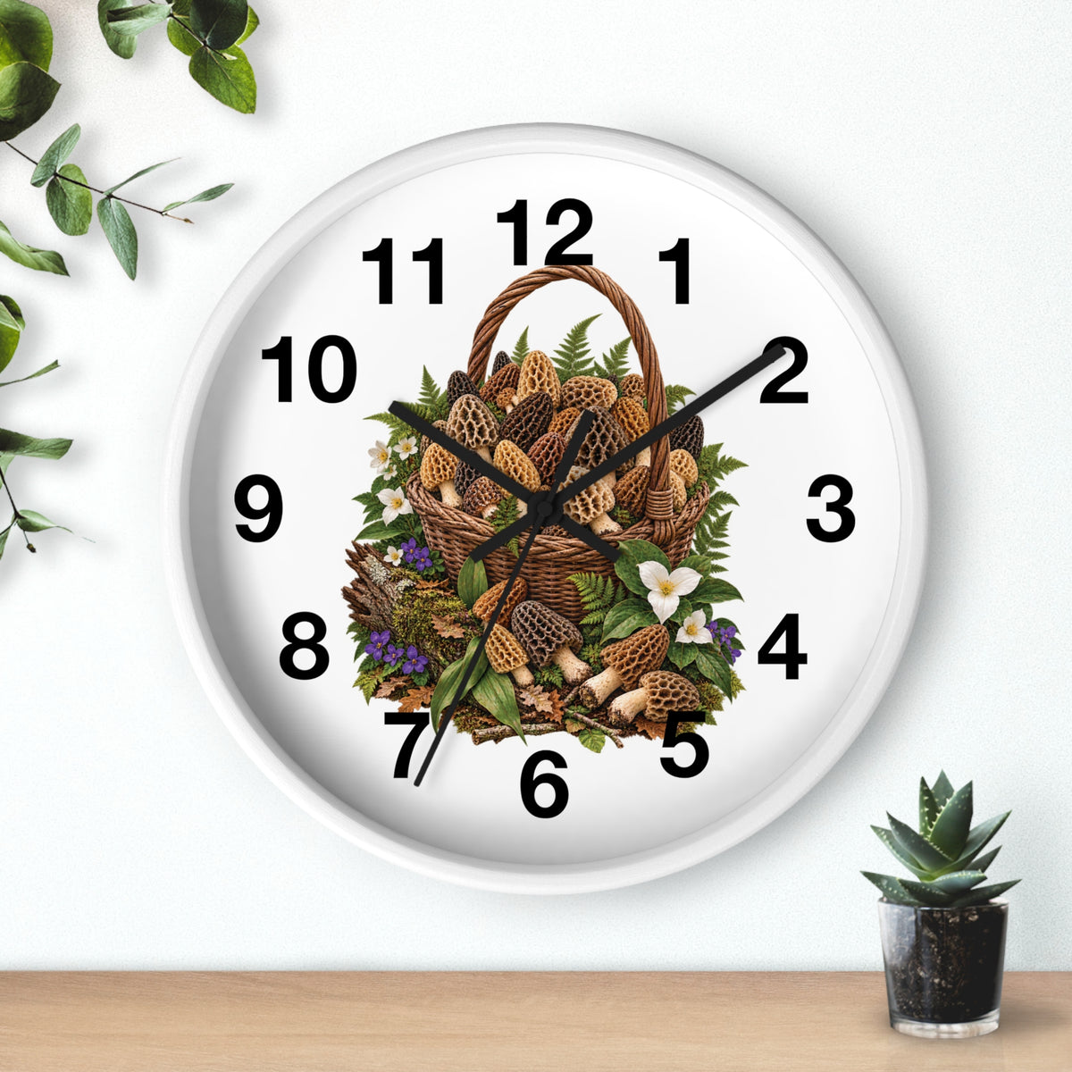 Morel Mushrooms and Wildflower Basket Wall Clock