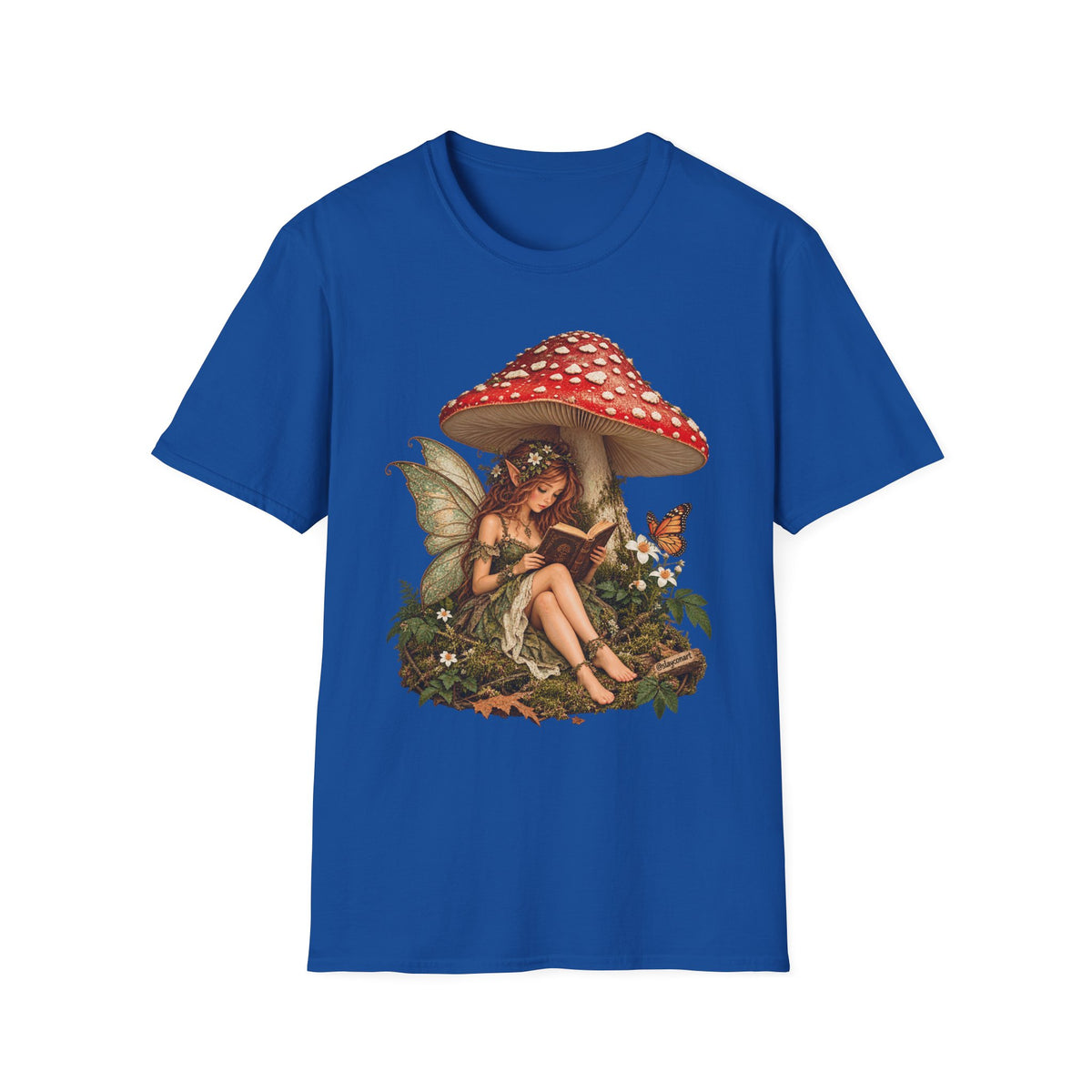Fairy Mushroom T-Shirt — Woodland Fairy Reading Under Red Toadstool