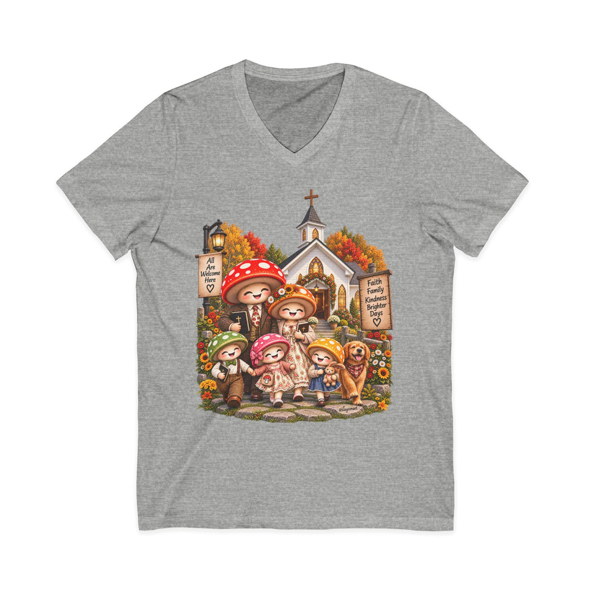 Mushroom Family Sunday Church Jersey Short Sleeve V-Neck Tee