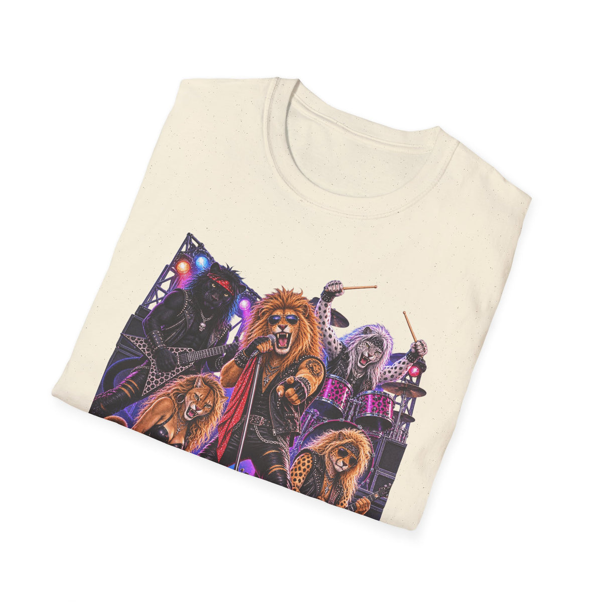 Neon Lights Retro 80s Big Cat Rock Band Graphic Tee