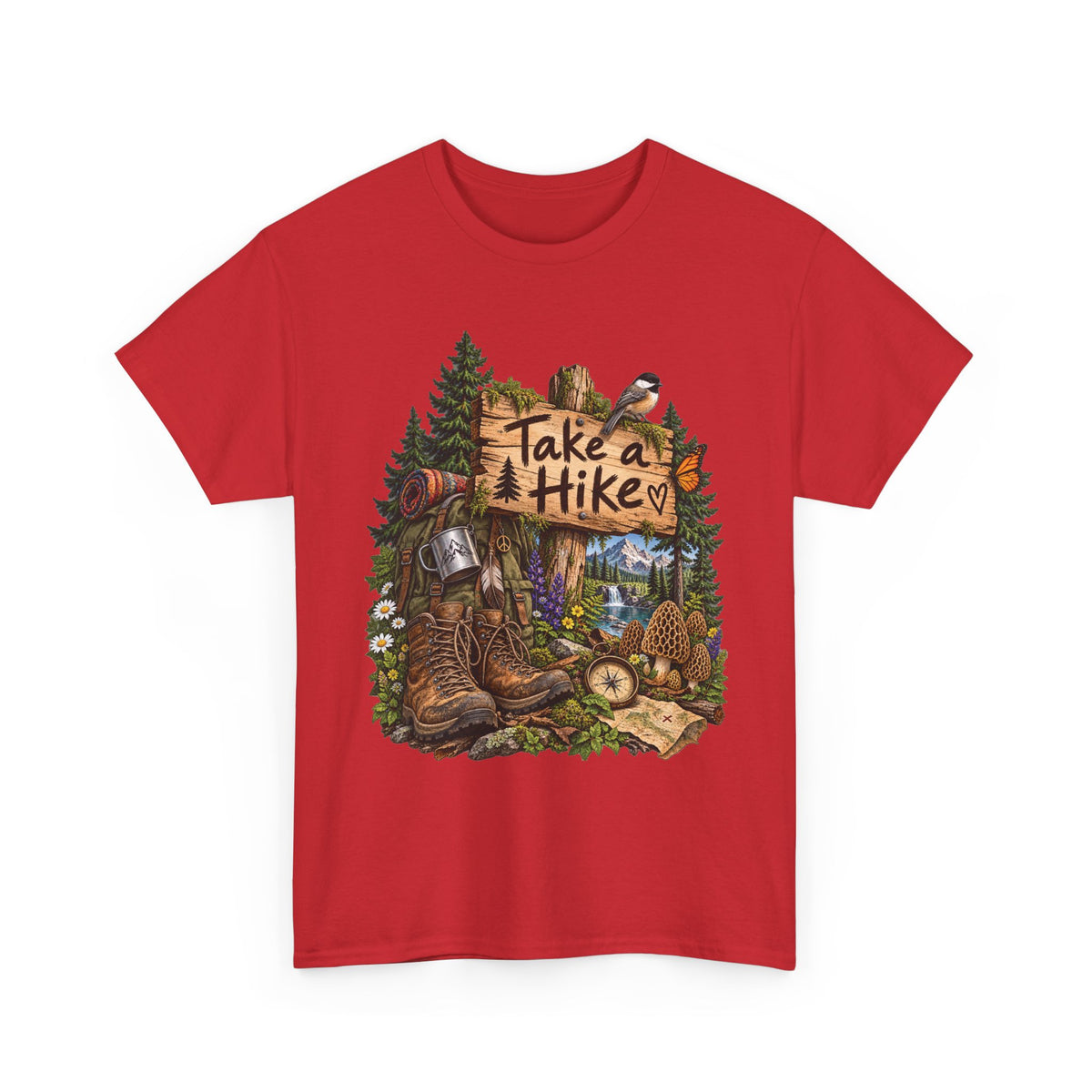Take a Hike T-Shirt Boots and Morel Mushrooms