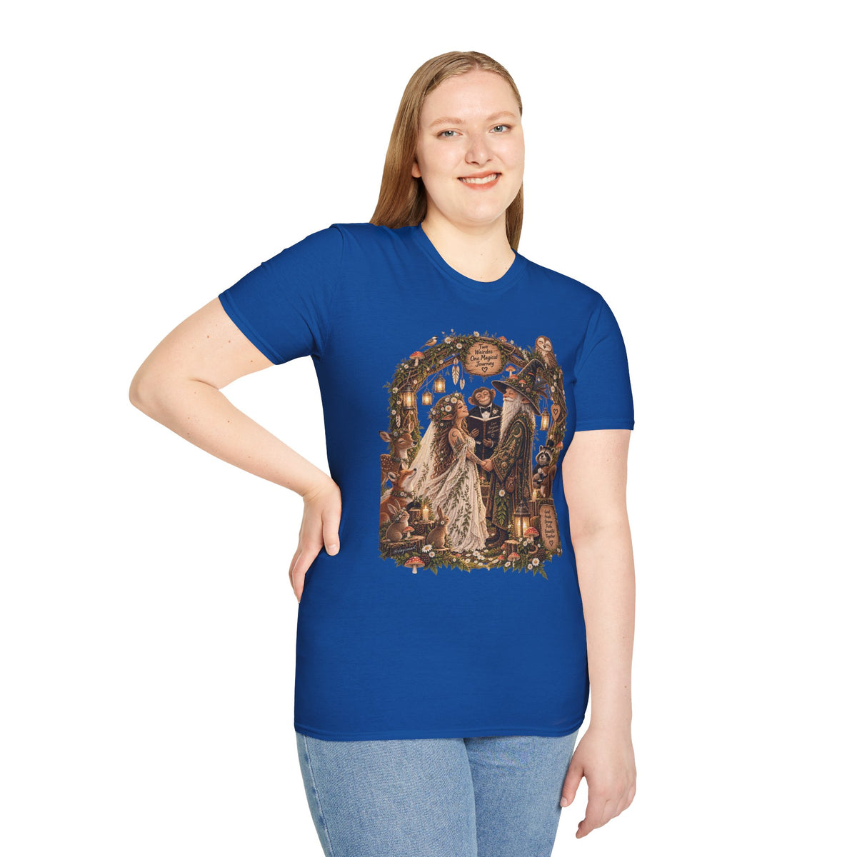 Woodland Wizard Wedding Fantasy T-Shirt — Fairy Tale Bride & Groom Illustration
