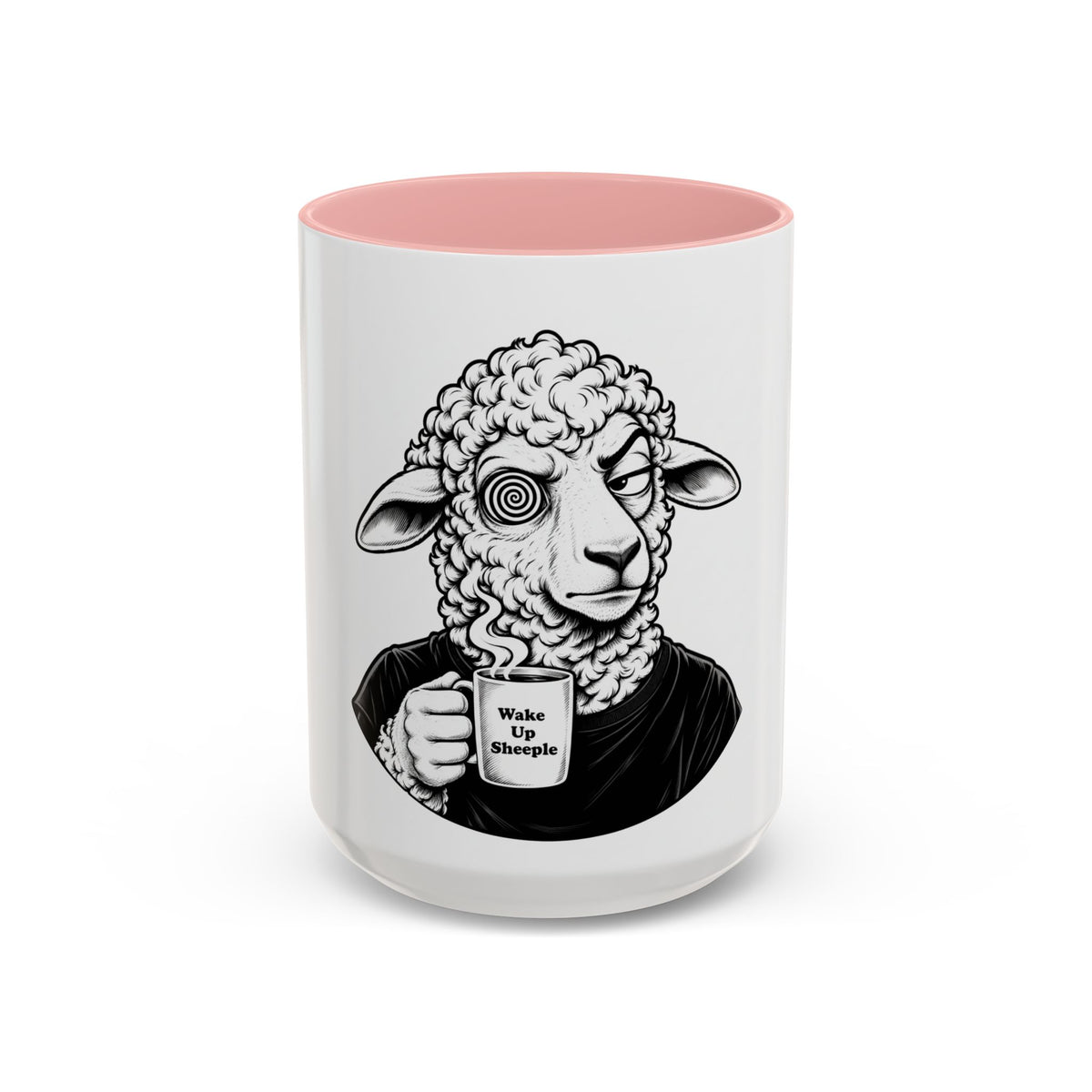 Wake Up Sheeple Coffee Mug — Black-Accent Ceramic Mug with Sheep Illustration