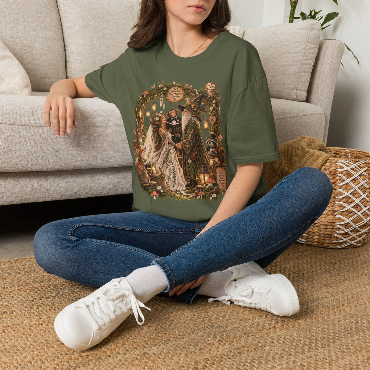Woodland Wizard Wedding Fantasy T-Shirt — Fairy Tale Bride & Groom Illustration