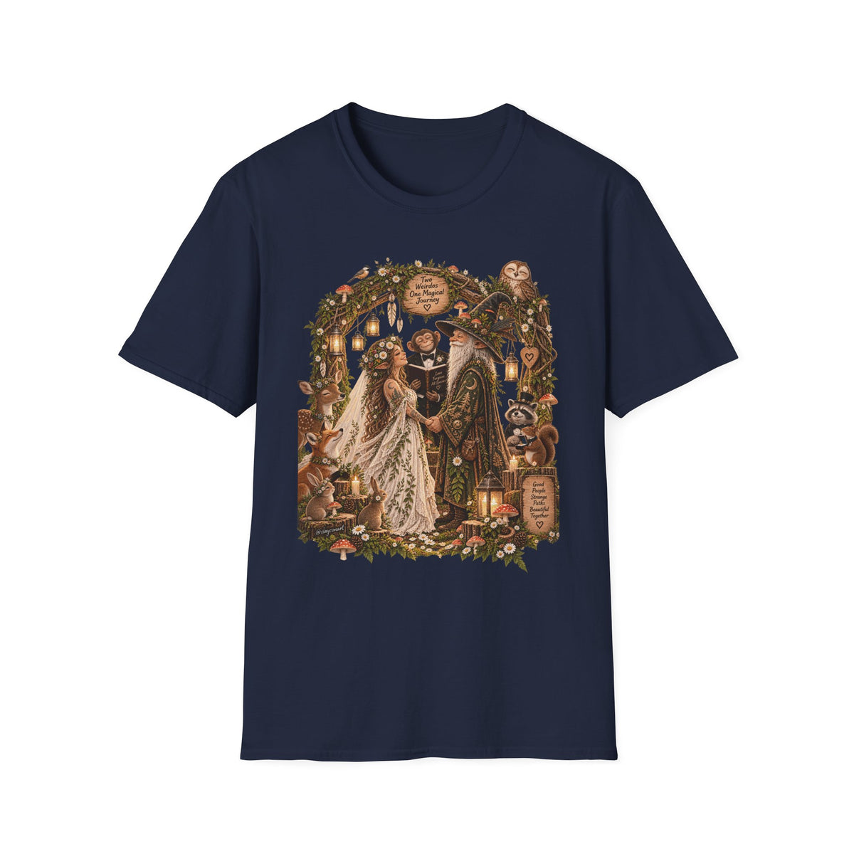 Woodland Wizard Wedding Fantasy T-Shirt — Fairy Tale Bride & Groom Illustration