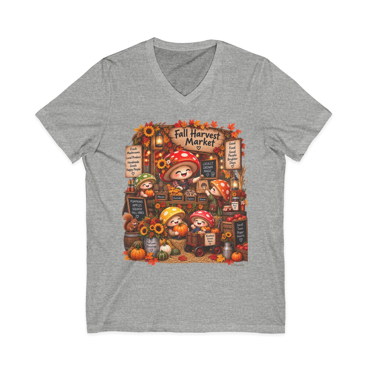 Mushroom Family Fall Farmers Market Jersey Short Sleeve V-Neck Tee