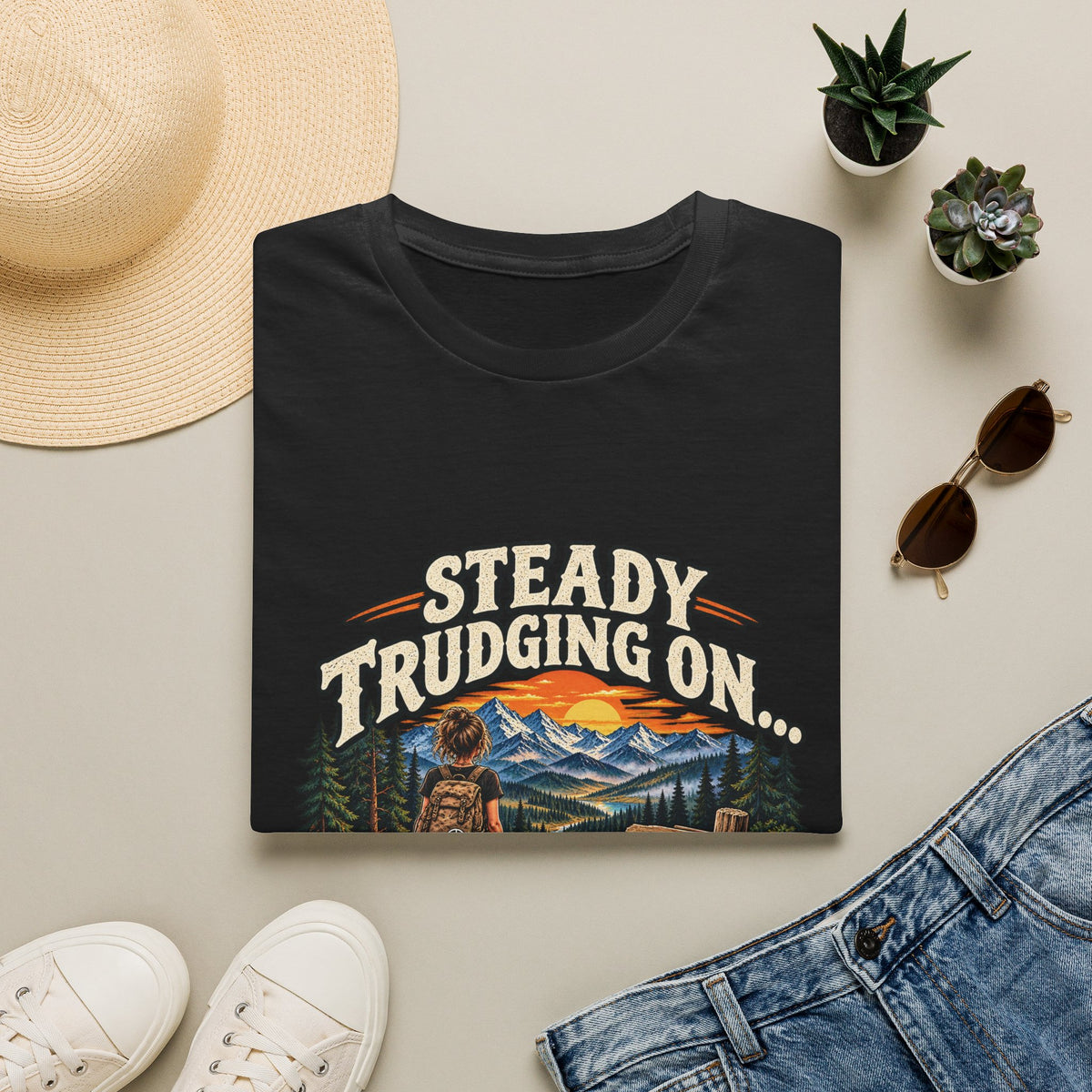 Steady Trudging On Young Lady Hiking T-Shirt