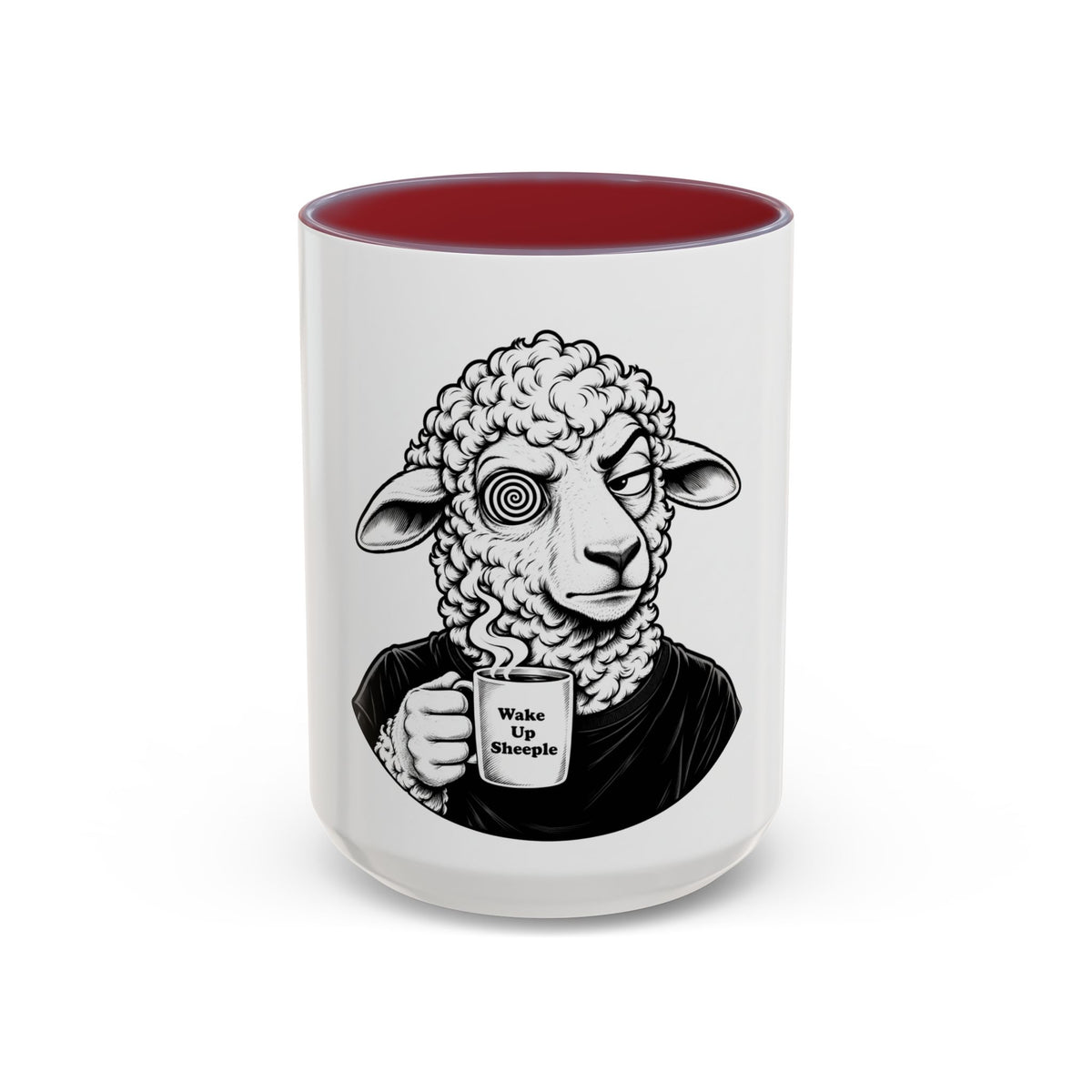 Wake Up Sheeple Coffee Mug — Black-Accent Ceramic Mug with Sheep Illustration