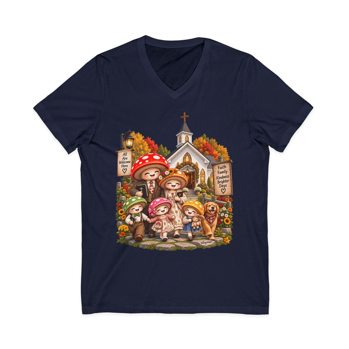 Mushroom Family Sunday Church Jersey Short Sleeve V-Neck Tee