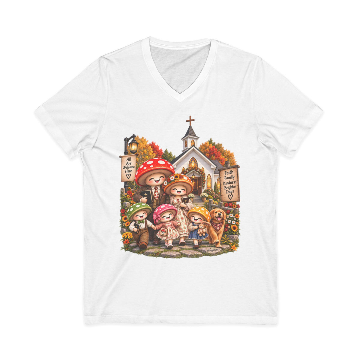 Mushroom Family Sunday Church Jersey Short Sleeve V-Neck Tee