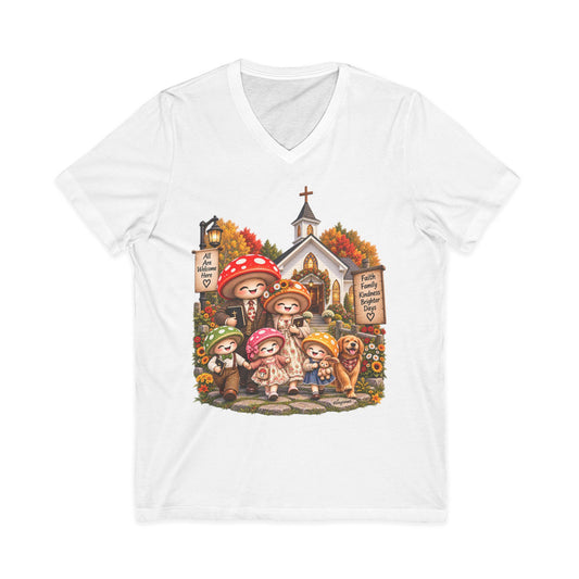 Mushroom Family Sunday Church Jersey Short Sleeve V-Neck Tee
