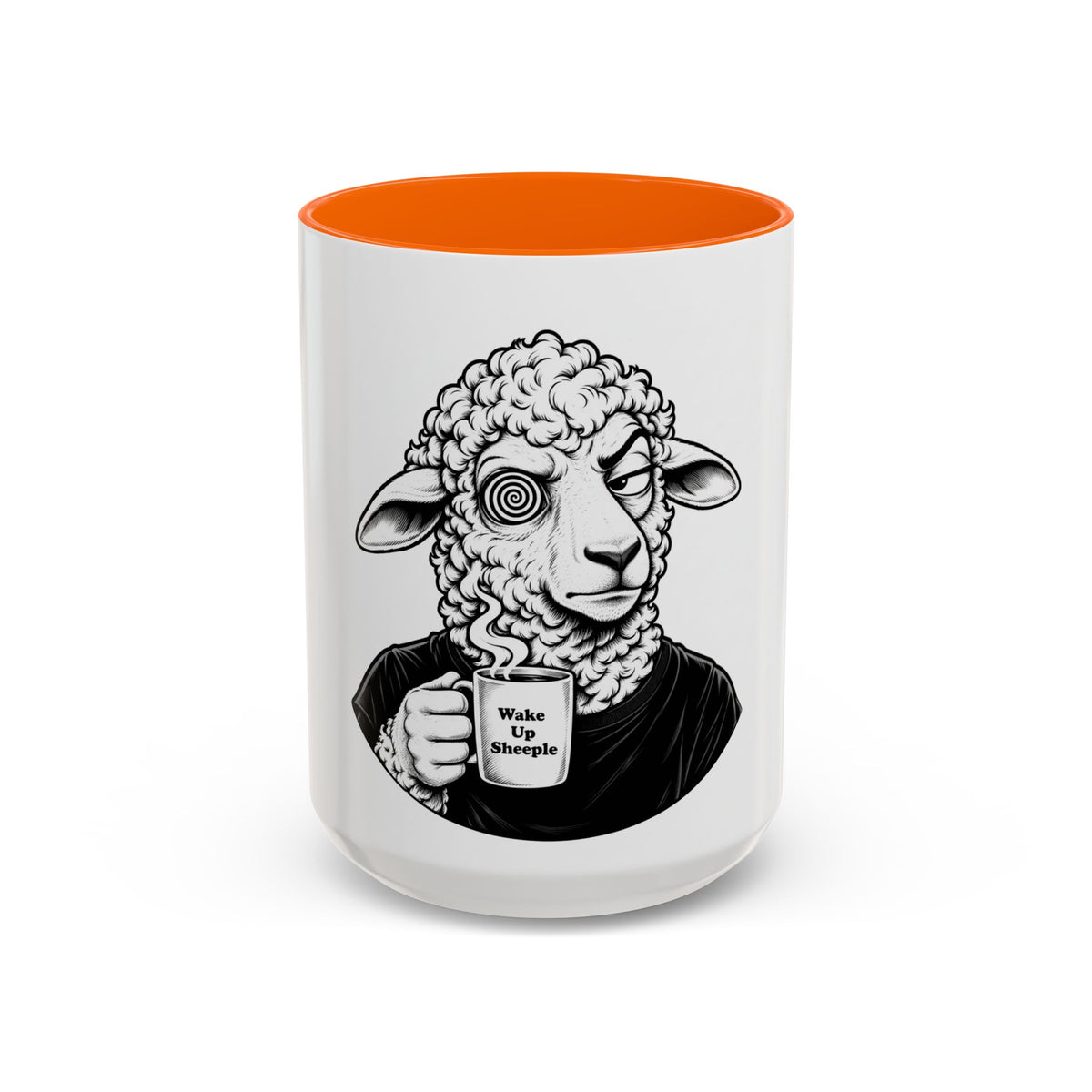 Wake Up Sheeple Coffee Mug — Black-Accent Ceramic Mug with Sheep Illustration