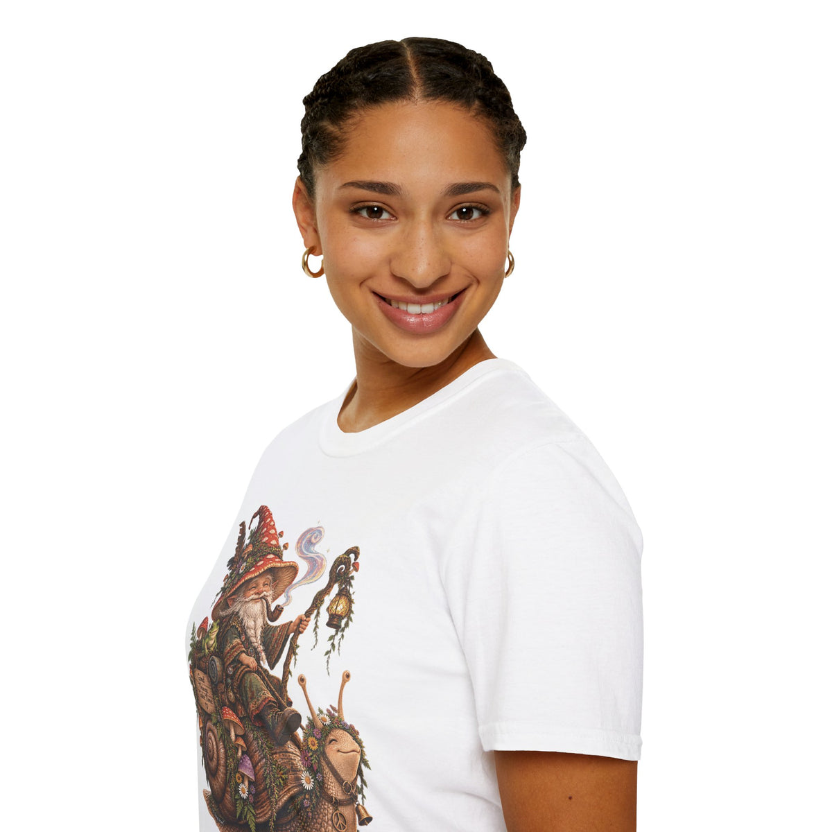Mushroom Wizard Riding Snail T-Shirt  Whimsical Fantasy Illustration Tee