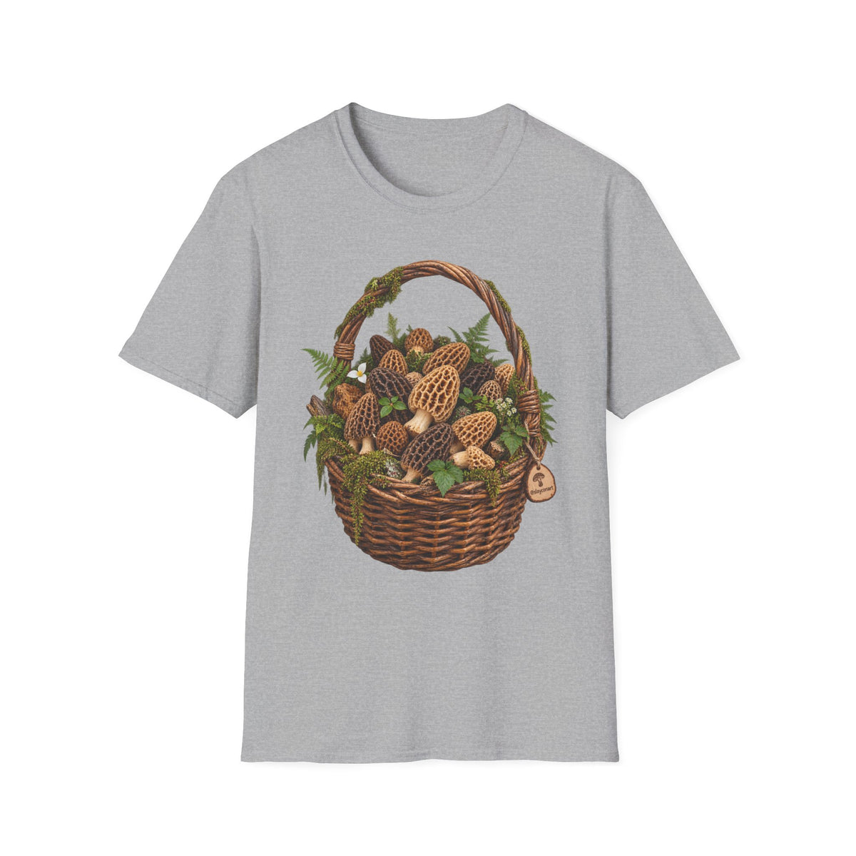 Morel Mushroom Basket T-Shirt Woodland Foraging Nature Graphic Tee Unisex Softstyle T-Shirt