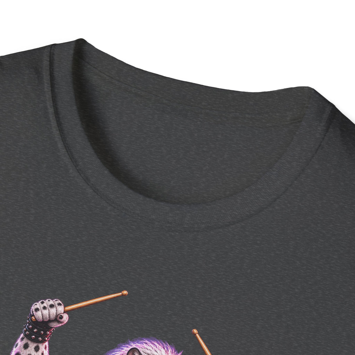 Drumming Snow Leopard T-Shirt — Cute Rock Band Animal Drum Kit Tee