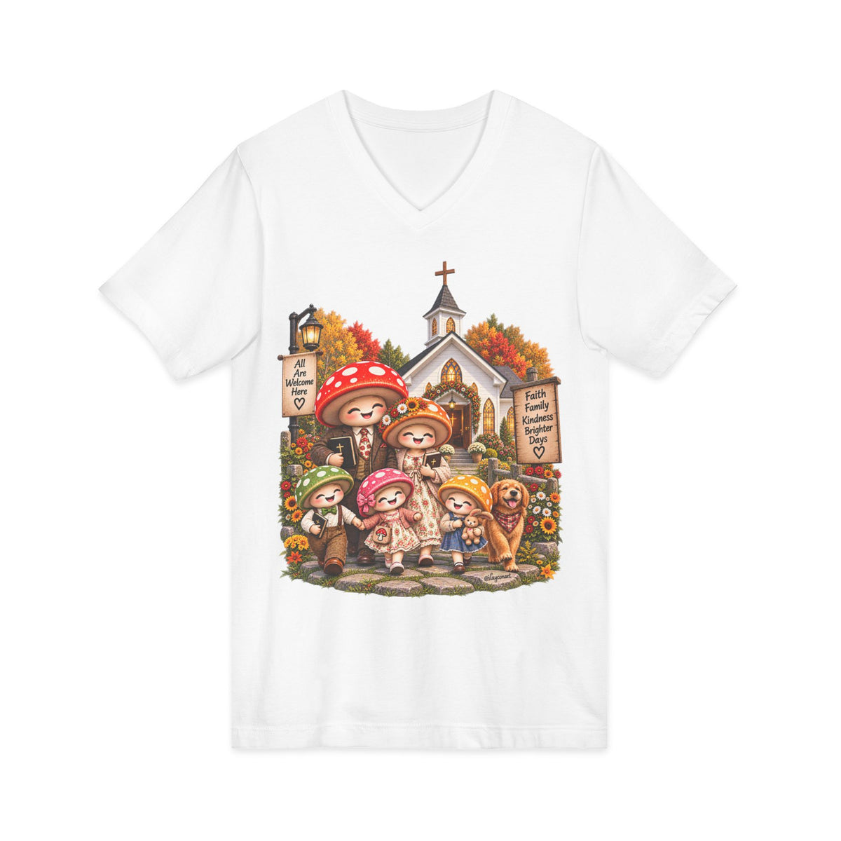 Mushroom Family Sunday Church Jersey Short Sleeve V-Neck Tee