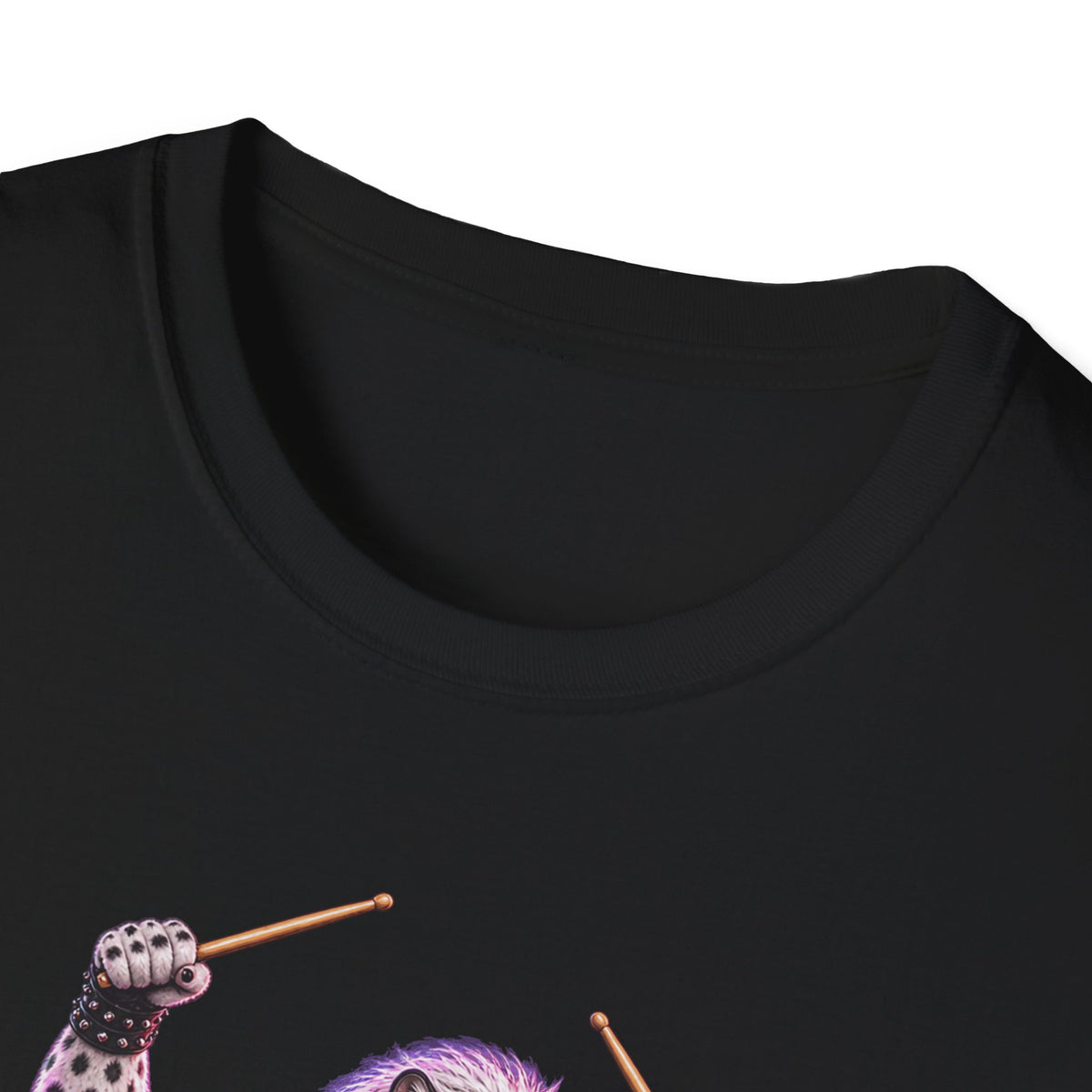 Drumming Snow Leopard T-Shirt — Cute Rock Band Animal Drum Kit Tee