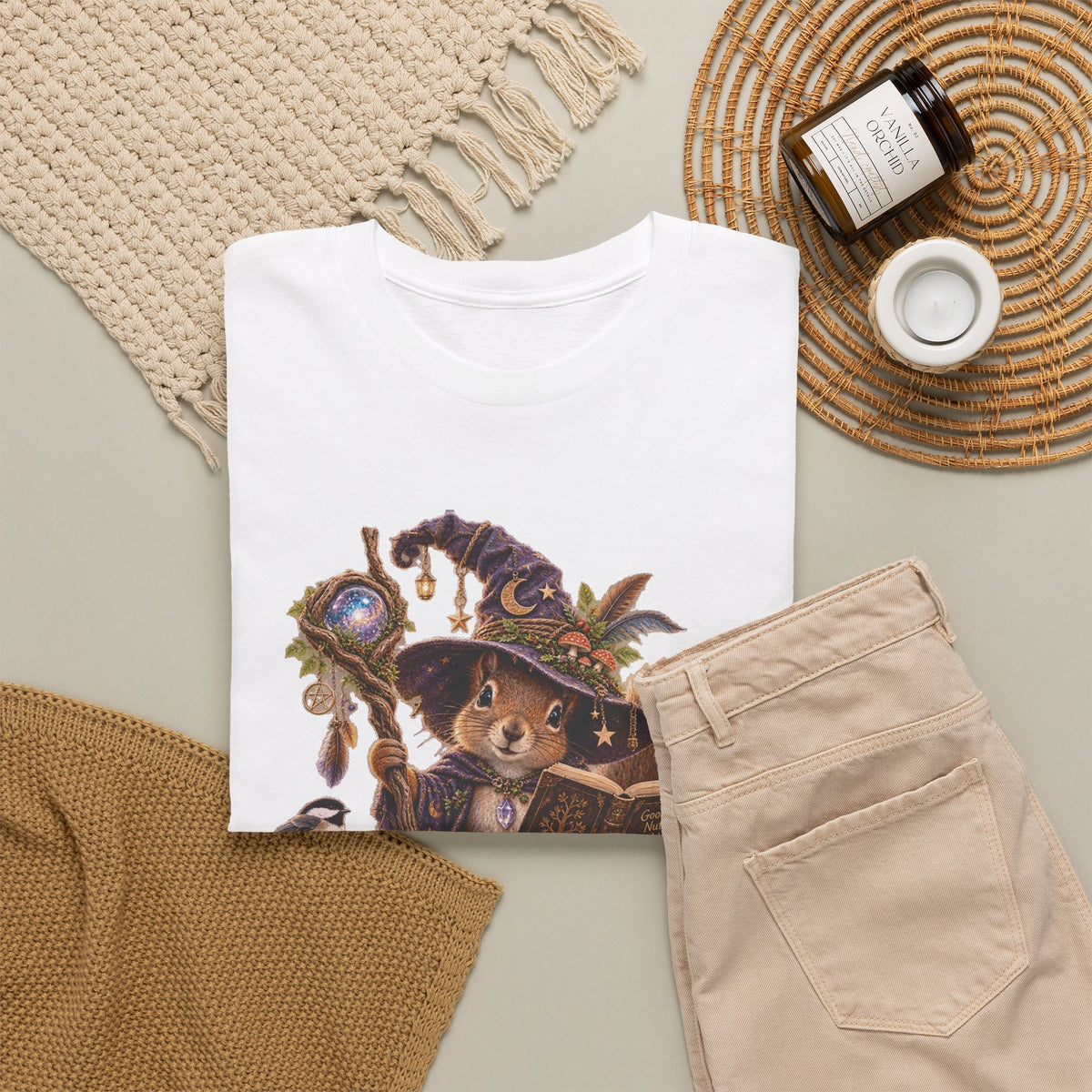 Squirrel Wizard T‑Shirt — Cute Fantasy Magic Forest Tee