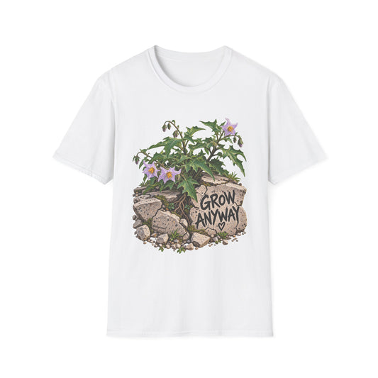 Grow Anyway Floral T-Shirt — Resilient Plant Illustration Tee