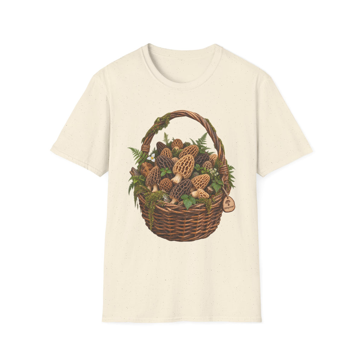 Morel Mushroom Basket T-Shirt Woodland Foraging Nature Graphic Tee Unisex Softstyle T-Shirt
