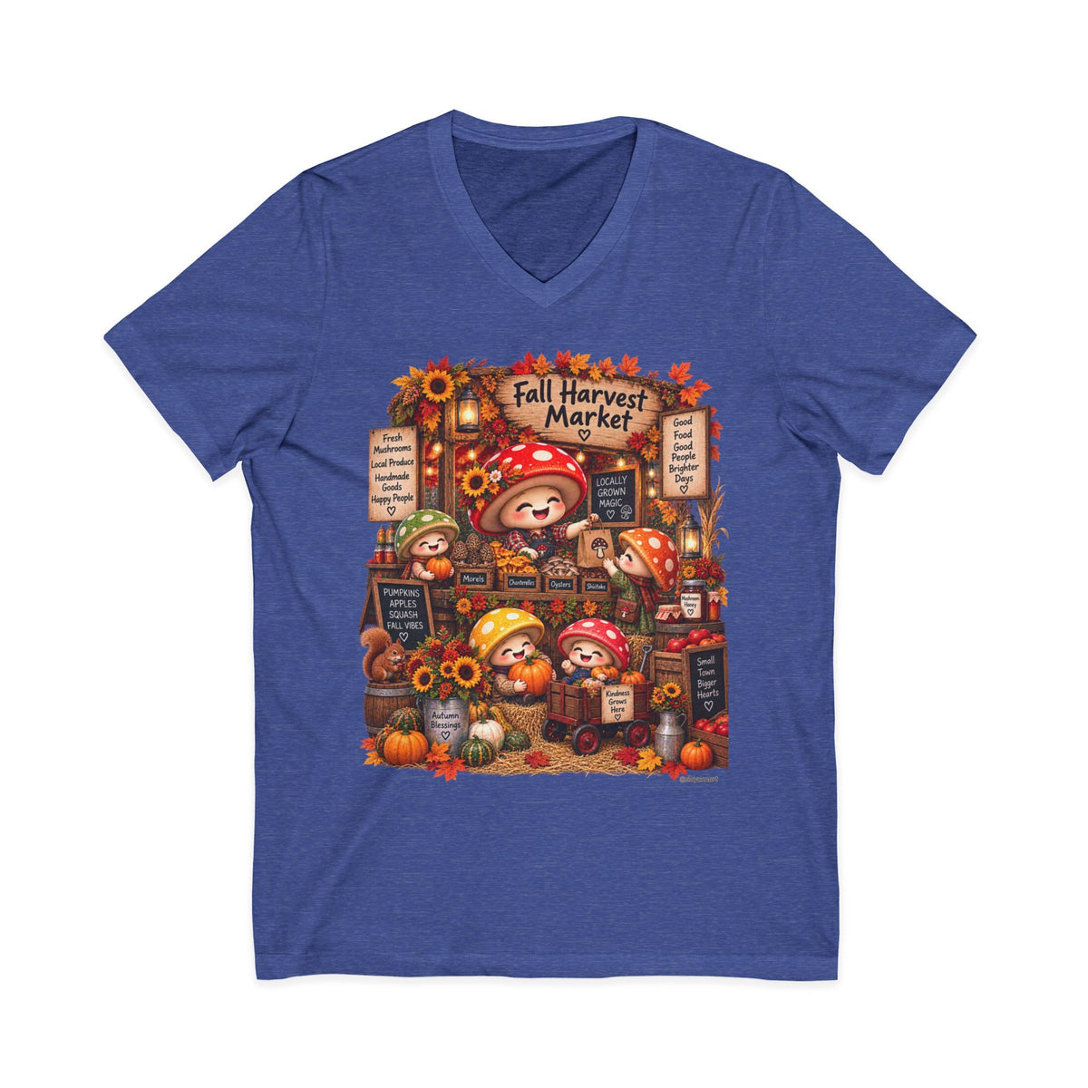 Mushroom Family Fall Farmers Market Jersey Short Sleeve V-Neck Tee