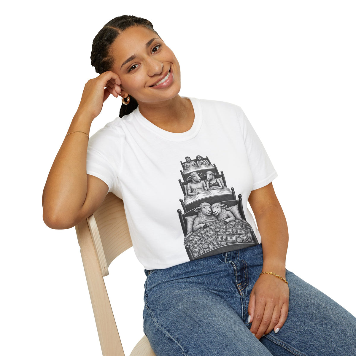 Waking up from the Love of Money Sheep Unisex Softstyle T-Shirt