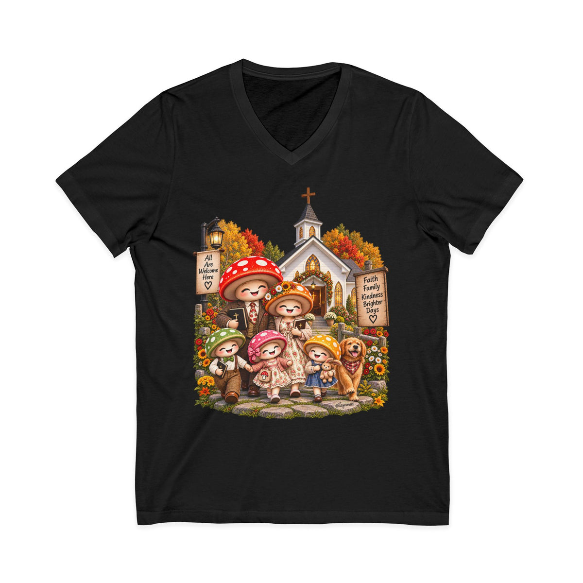 Mushroom Family Sunday Church Jersey Short Sleeve V-Neck Tee