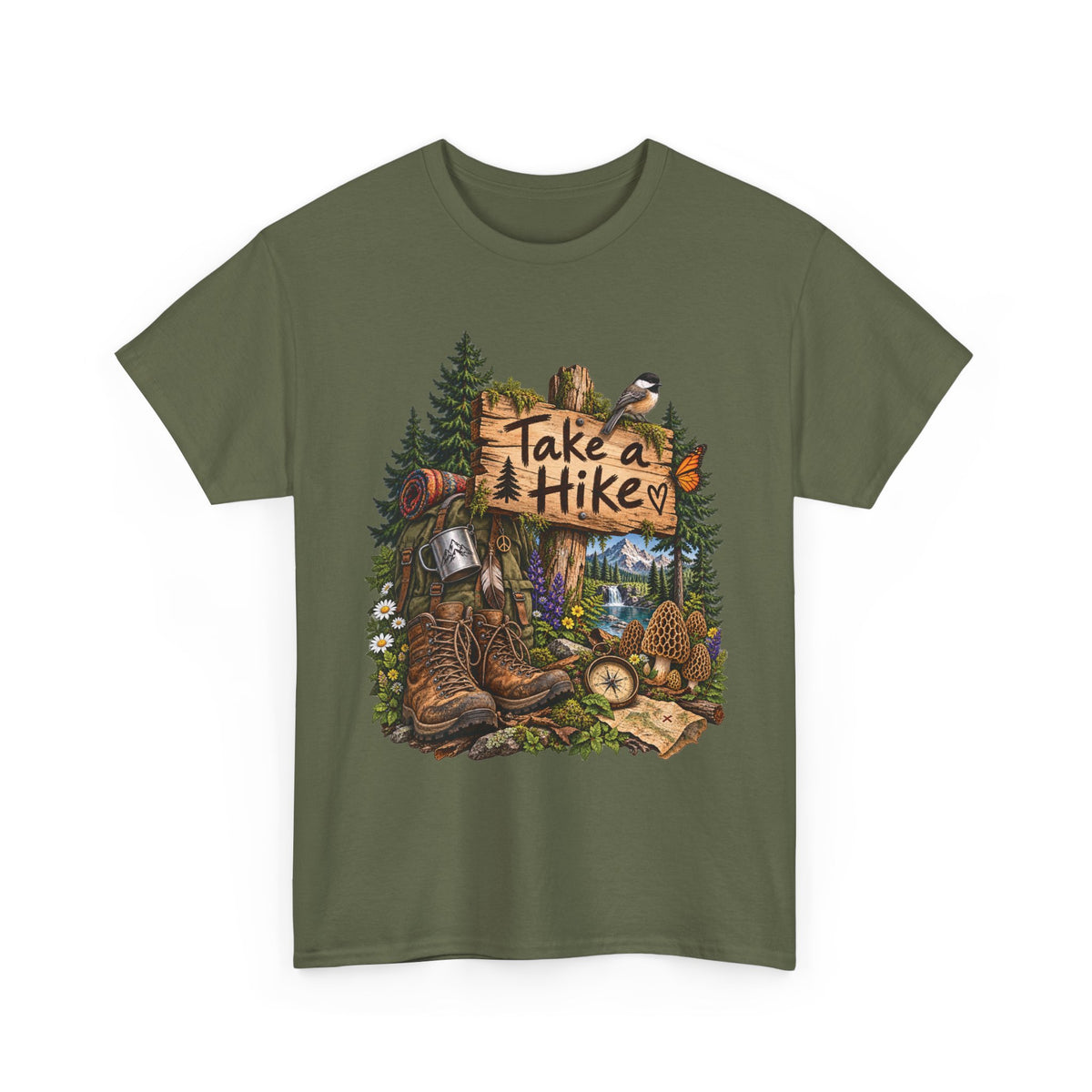 Take a Hike T-Shirt Boots and Morel Mushrooms