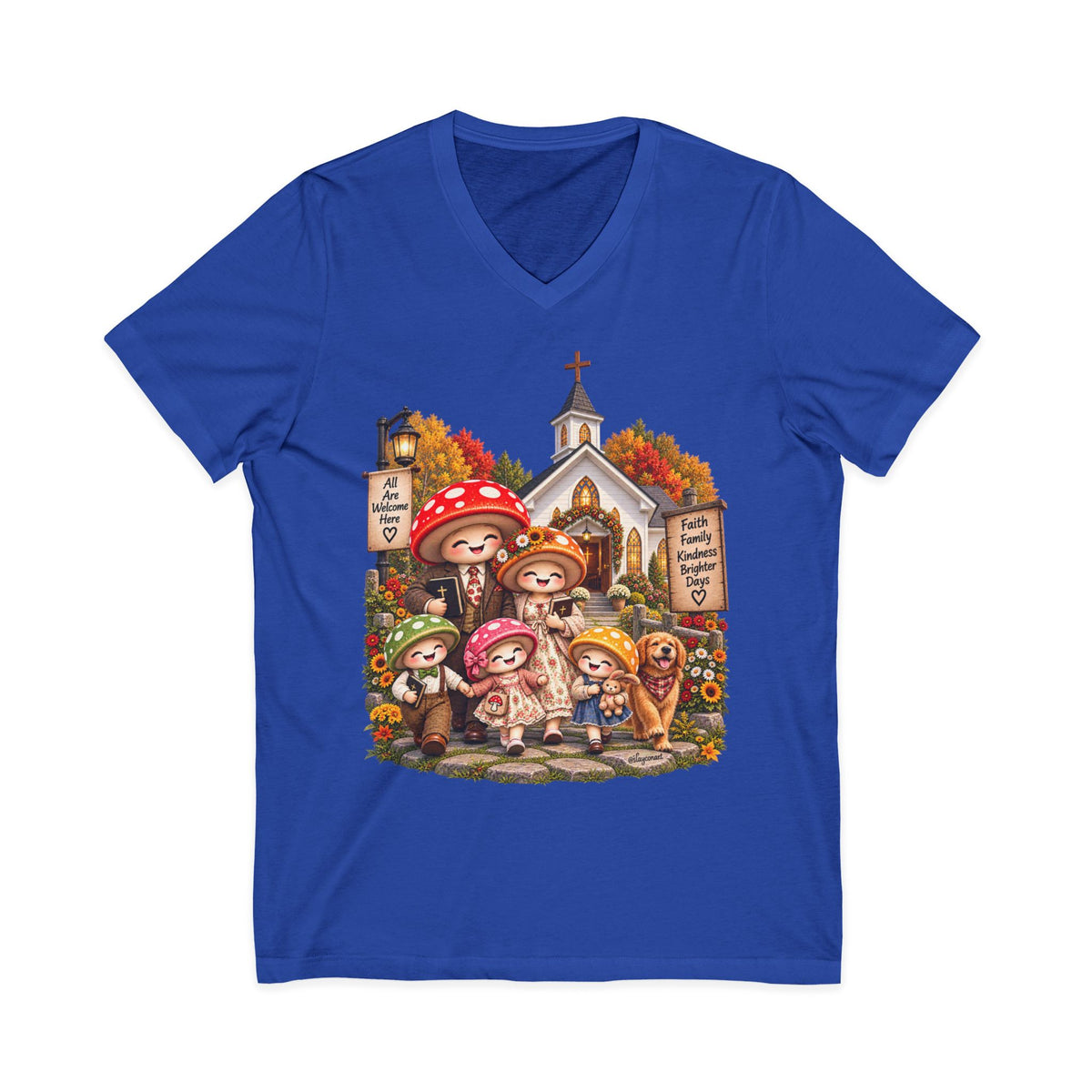 Mushroom Family Sunday Church Jersey Short Sleeve V-Neck Tee