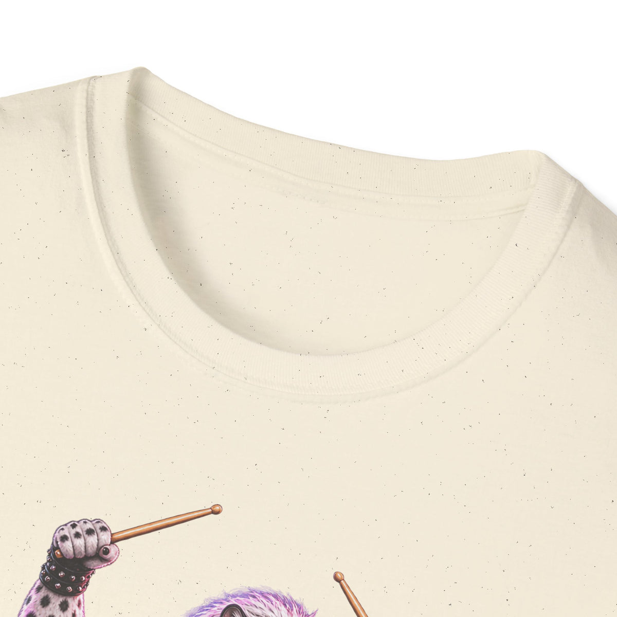 Drumming Snow Leopard T-Shirt — Cute Rock Band Animal Drum Kit Tee