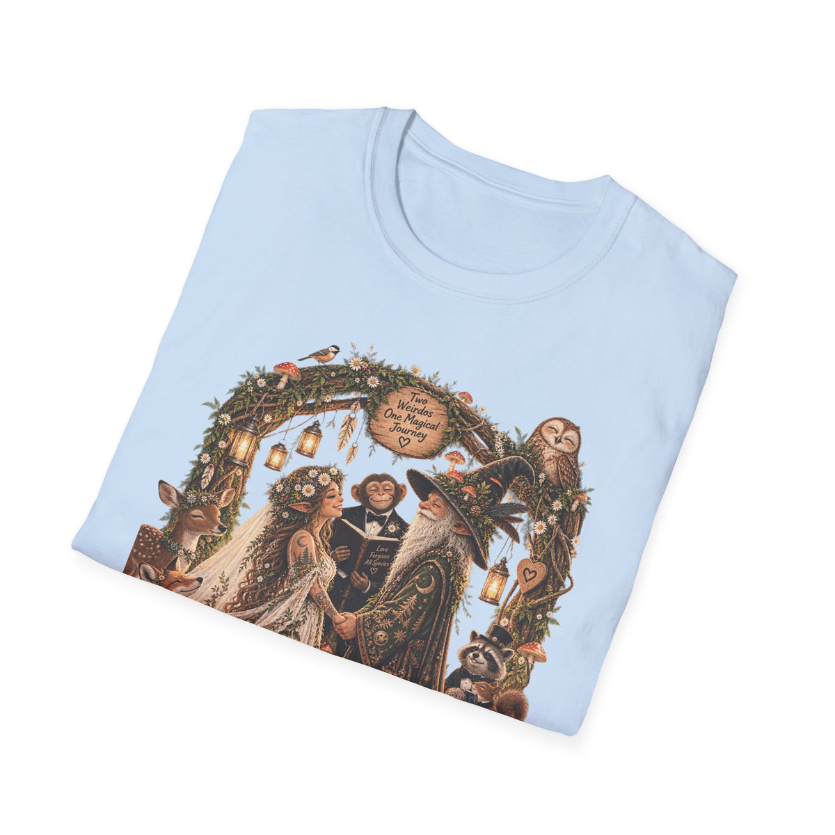 Woodland Wizard Wedding Fantasy T-Shirt — Fairy Tale Bride & Groom Illustration