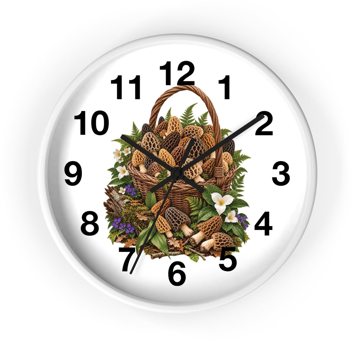 Morel Mushrooms and Wildflower Basket Wall Clock