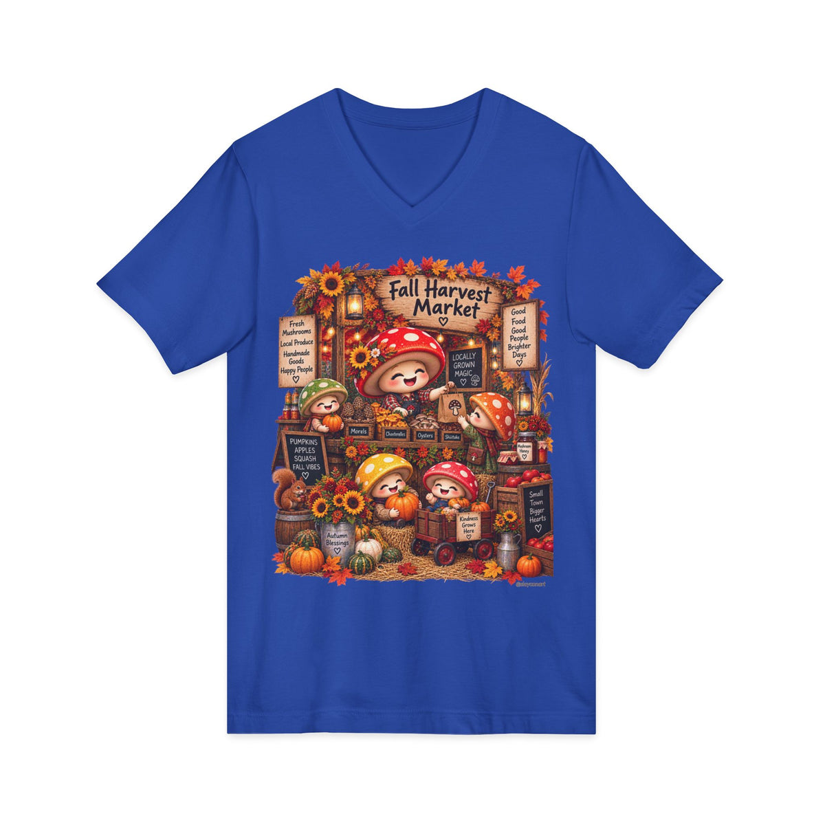 Mushroom Family Fall Farmers Market Jersey Short Sleeve V-Neck Tee