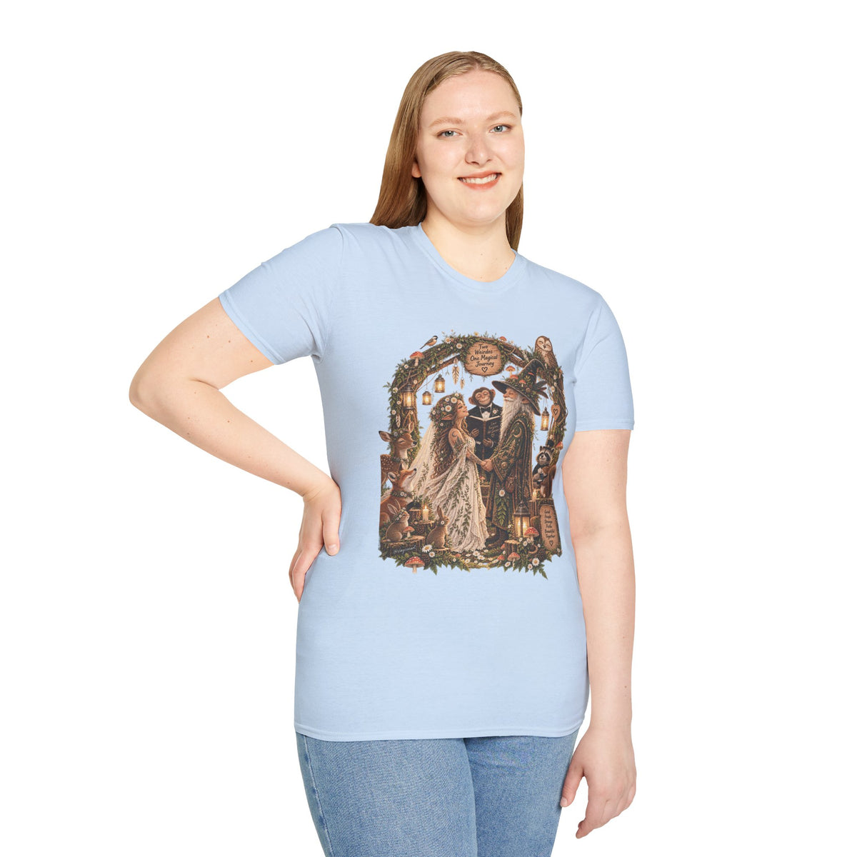 Woodland Wizard Wedding Fantasy T-Shirt — Fairy Tale Bride & Groom Illustration