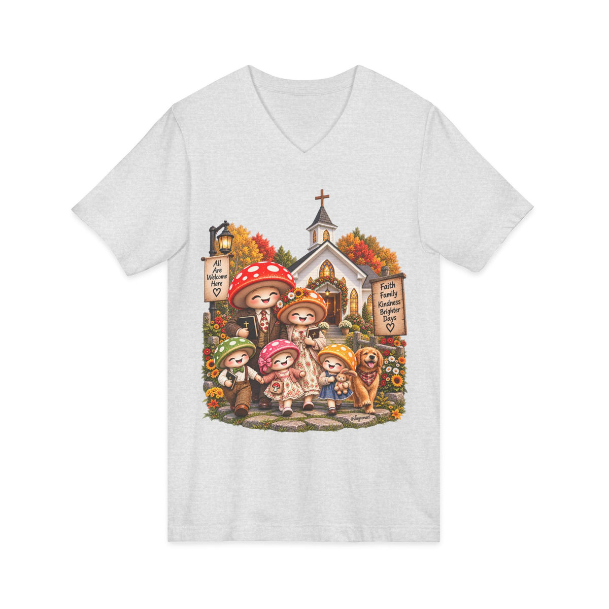 Mushroom Family Sunday Church Jersey Short Sleeve V-Neck Tee