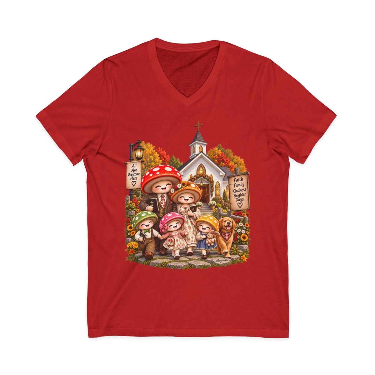 Mushroom Family Sunday Church Jersey Short Sleeve V-Neck Tee