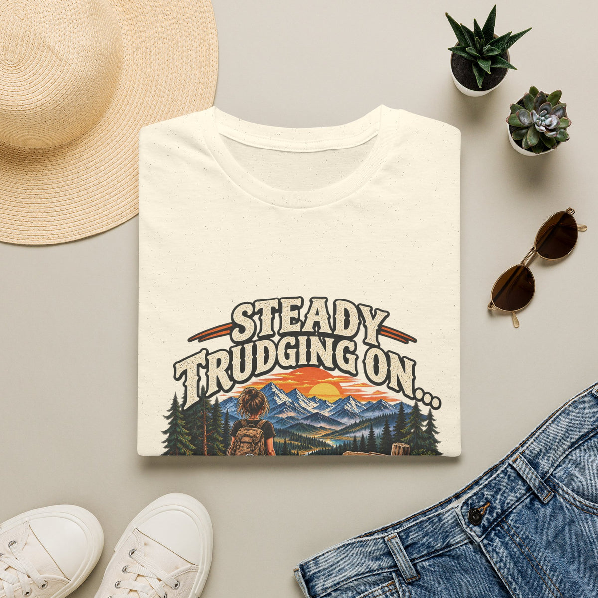 Steady Trudging On Young Lady Hiking T-Shirt