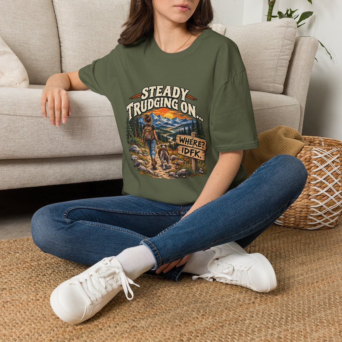 Steady Trudging On Young Lady Hiking T-Shirt