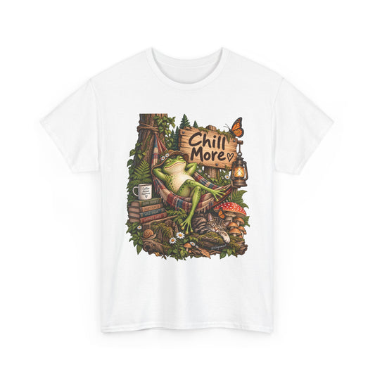 Chill More Frog Tee — Relaxed Nature Graphic T‑Shirt