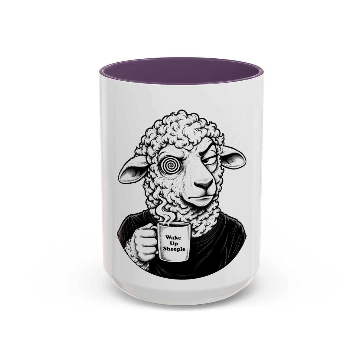 Wake Up Sheeple Coffee Mug — Black-Accent Ceramic Mug with Sheep Illustration