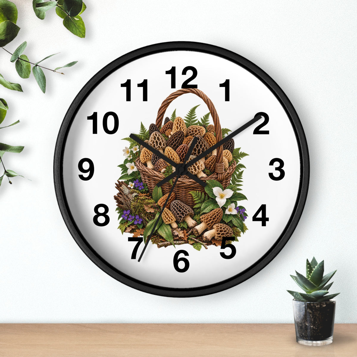 Morel Mushrooms and Wildflower Basket Wall Clock