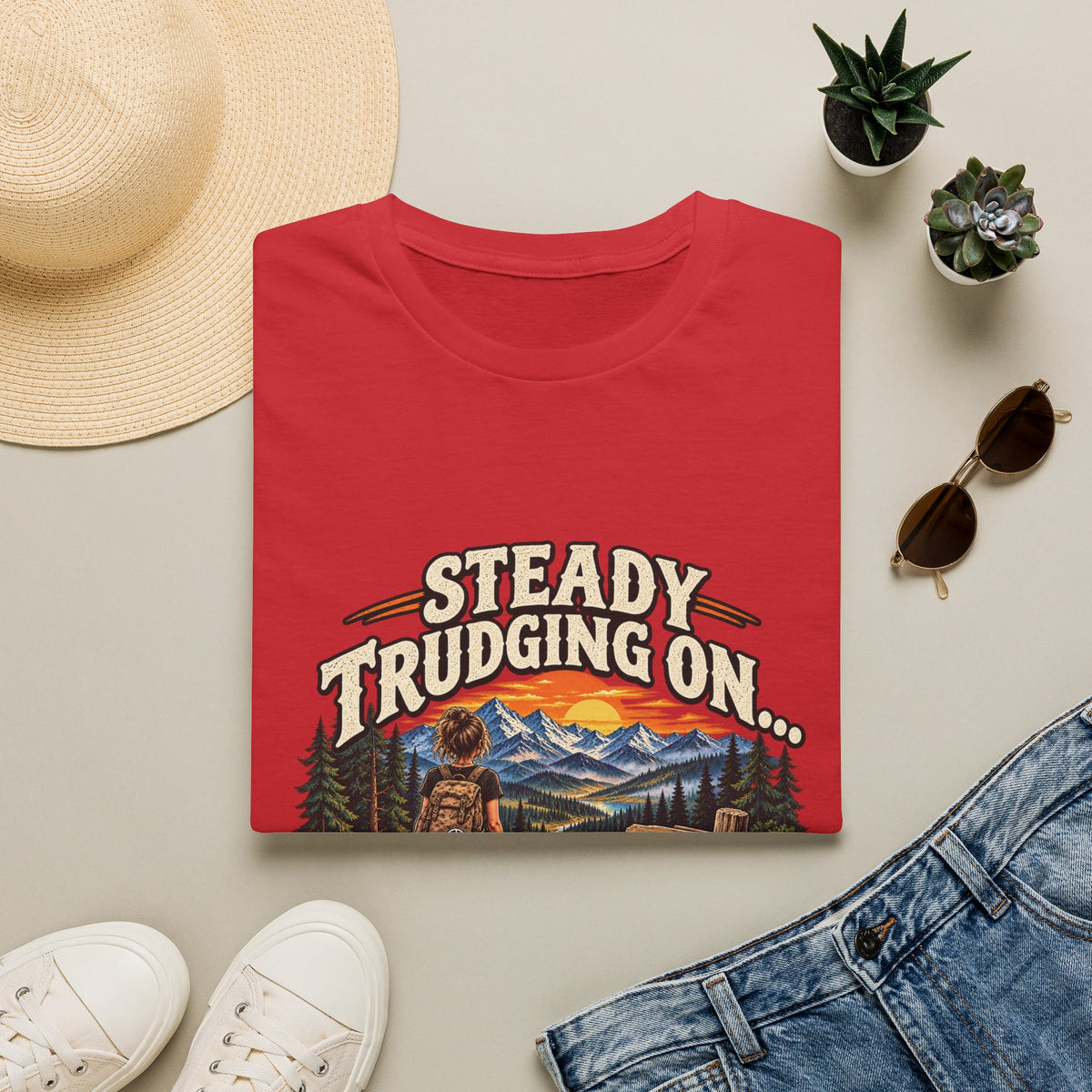 Steady Trudging On Young Lady Hiking T-Shirt