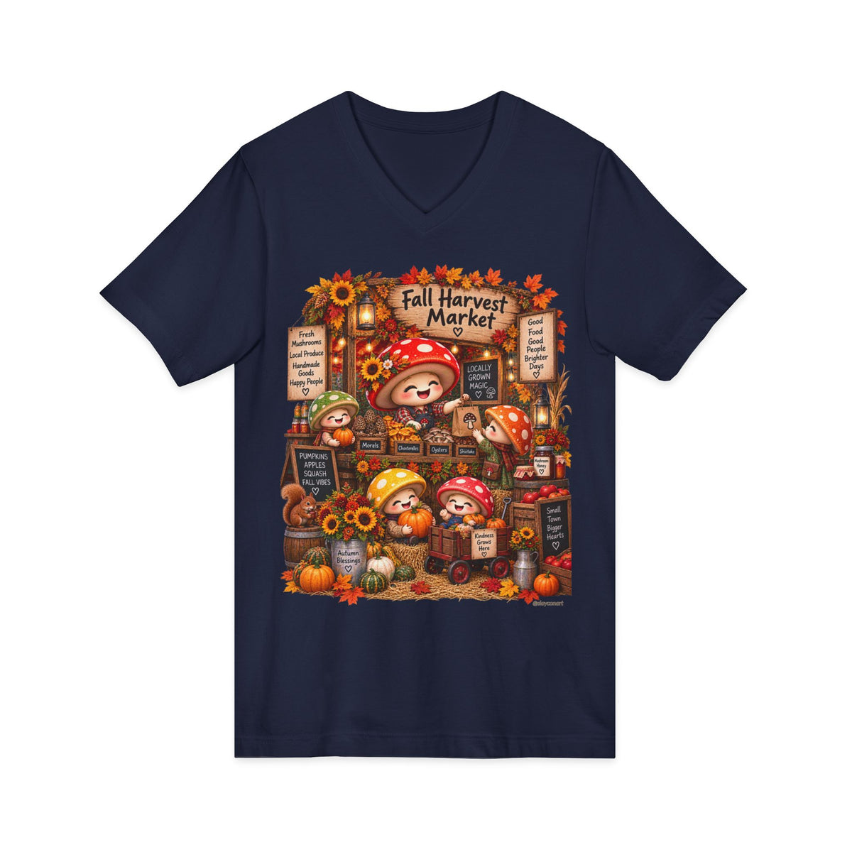Mushroom Family Fall Farmers Market Jersey Short Sleeve V-Neck Tee