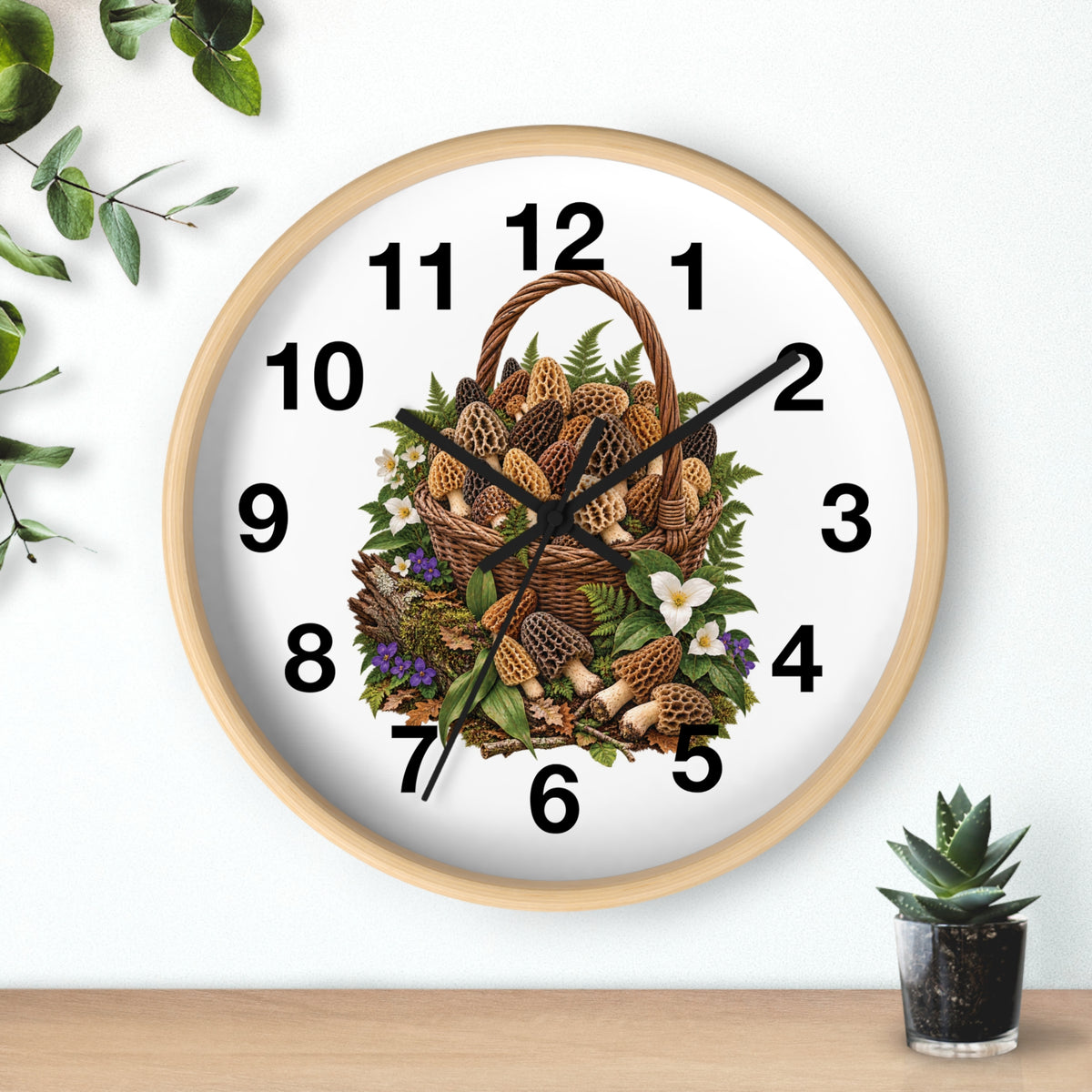 Morel Mushrooms and Wildflower Basket Wall Clock