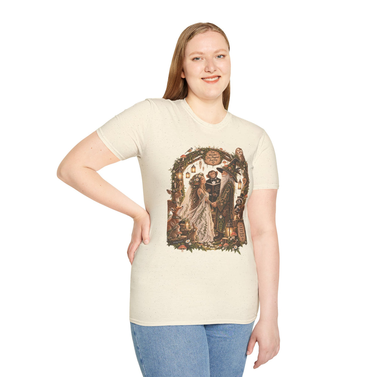 Woodland Wizard Wedding Fantasy T-Shirt — Fairy Tale Bride & Groom Illustration