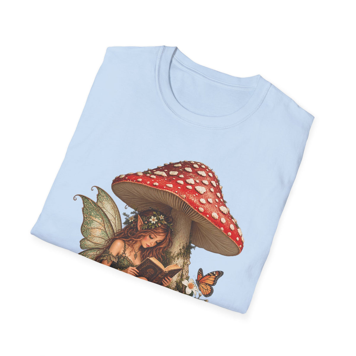 Fairy Mushroom T-Shirt — Woodland Fairy Reading Under Red Toadstool