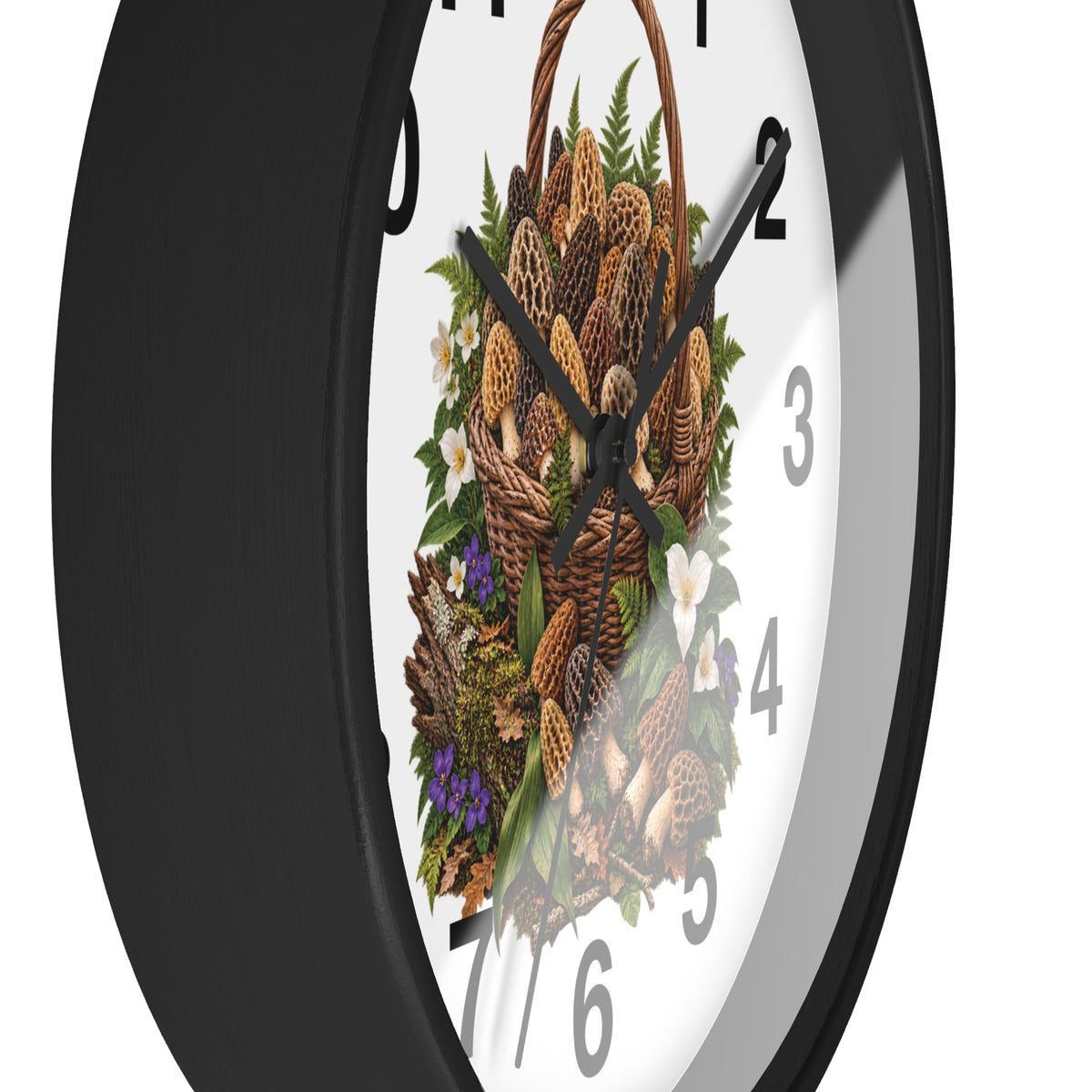 Morel Mushrooms and Wildflower Basket Wall Clock